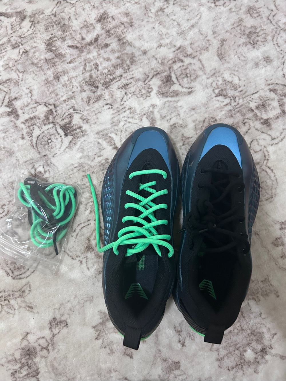 Blue and Black adidas Athletic Sneakers with Bright Green Laces